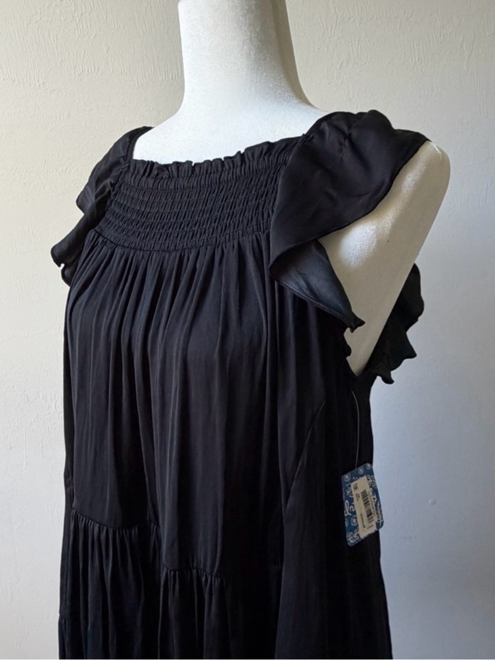 FREE PEOPLE Want Your Love Mini Dress Black Ruffle Boho Babydoll Size XS NWT - Picture 8 of 16